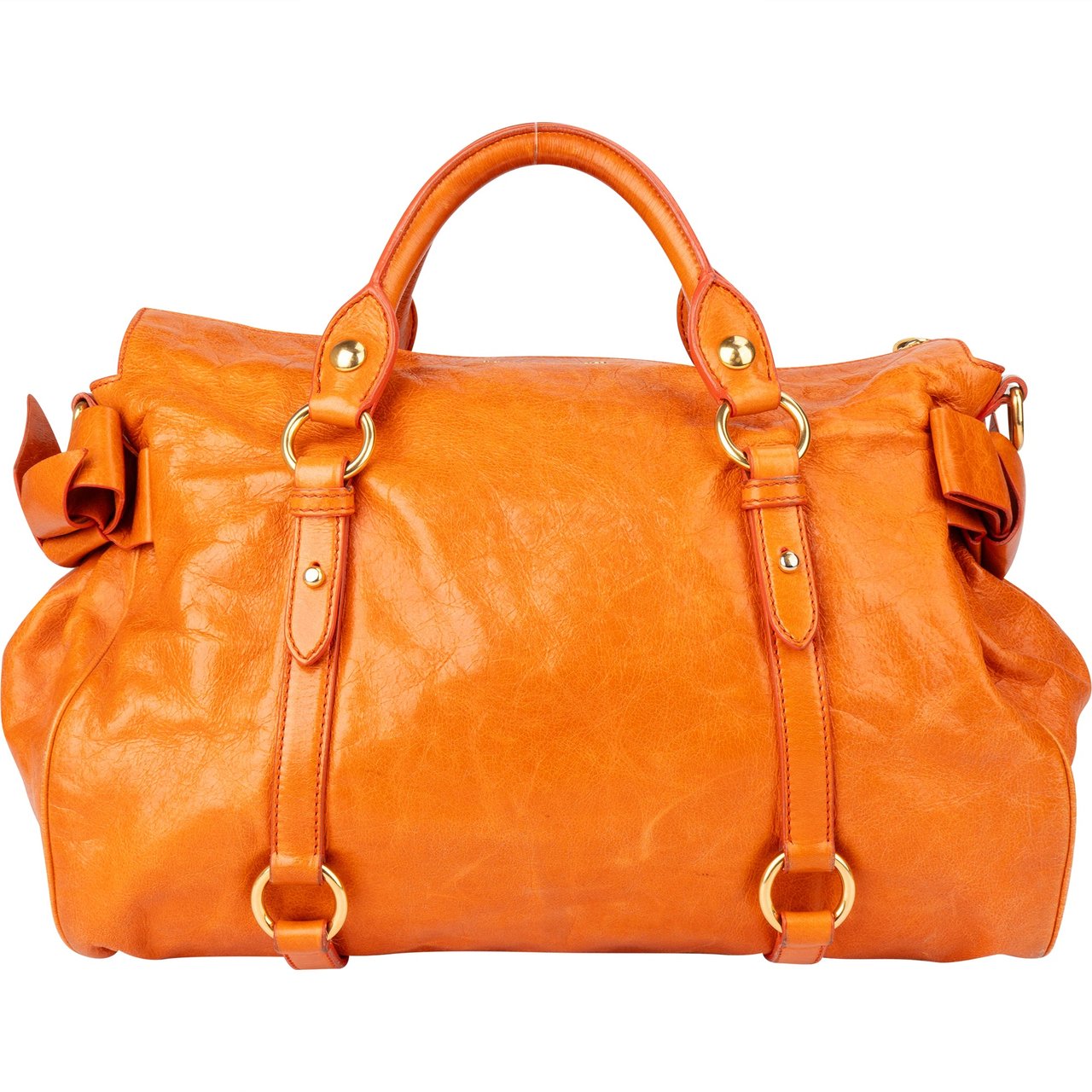 Miu Miu Miu Miu Orange Vitello Lux Satchel City Handbag Oranje