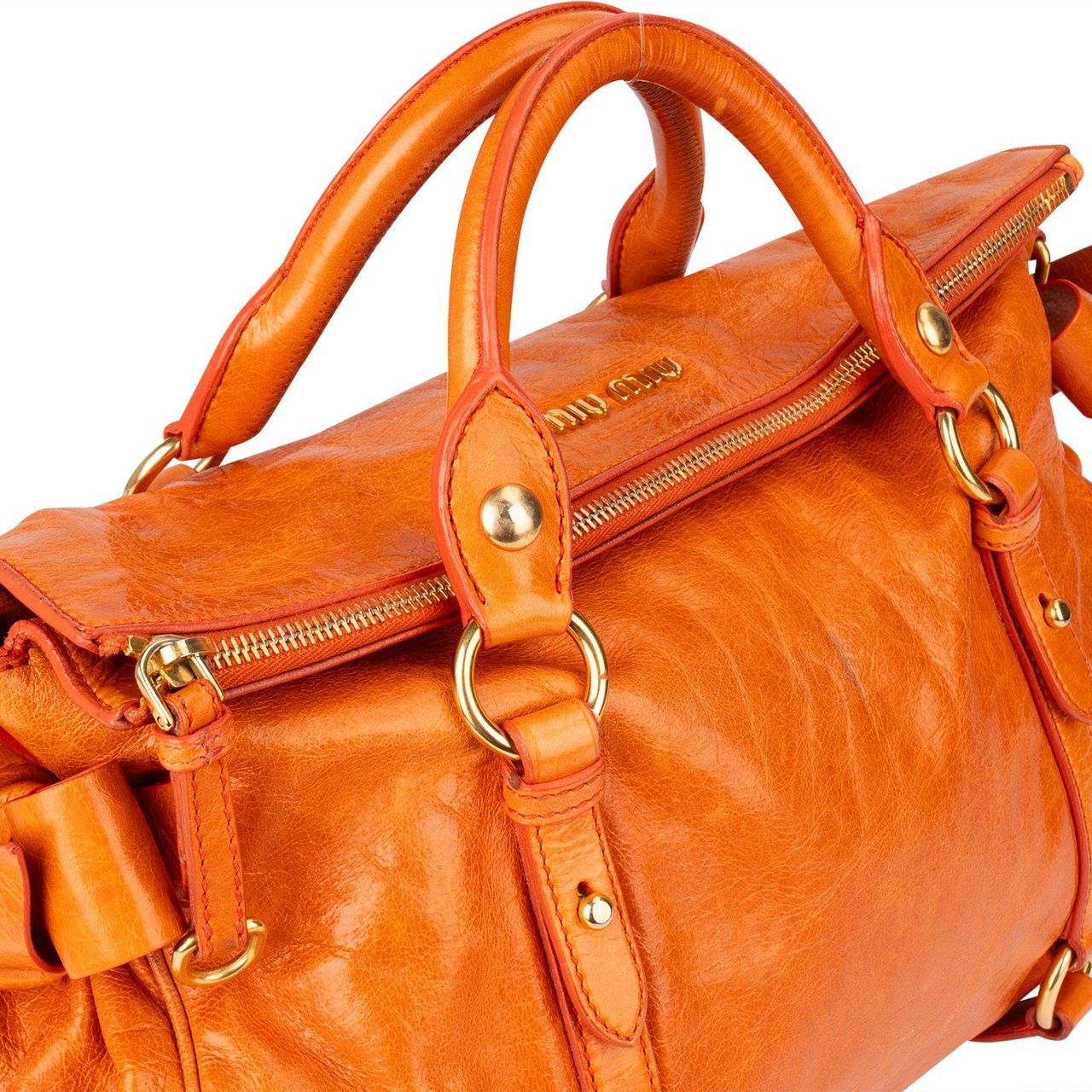 Miu Miu Miu Miu Orange Vitello Lux Satchel City Handbag Oranje