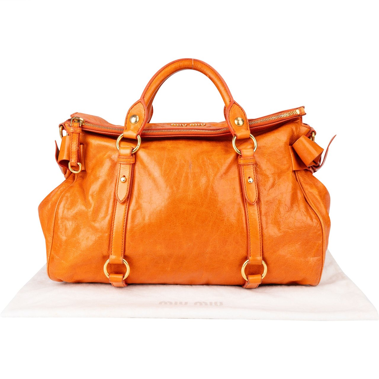 Miu Miu Miu Miu Orange Vitello Lux Satchel City Handbag Oranje