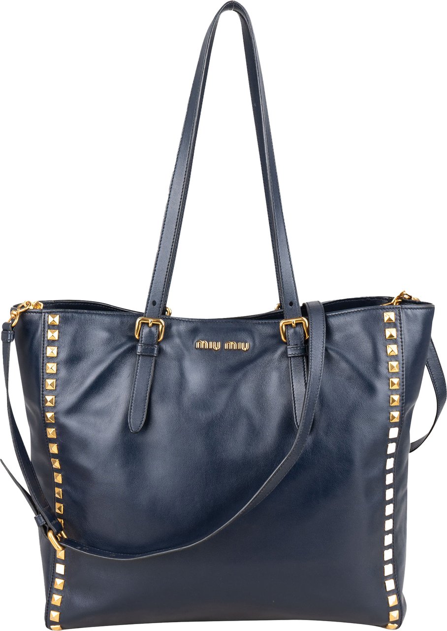 Miu Miu Miu Miu Blue Leather Spikes Shoulder Bag Blauw