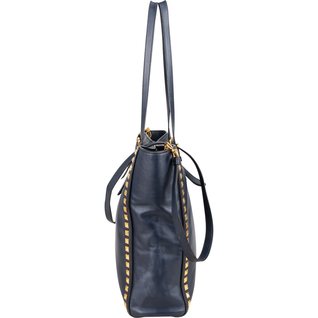 Miu Miu Miu Miu Blue Leather Spikes Shoulder Bag Blauw