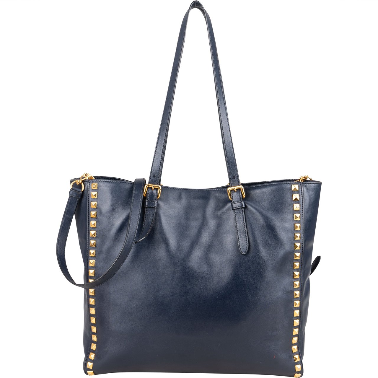 Miu Miu Miu Miu Blue Leather Spikes Shoulder Bag Blauw