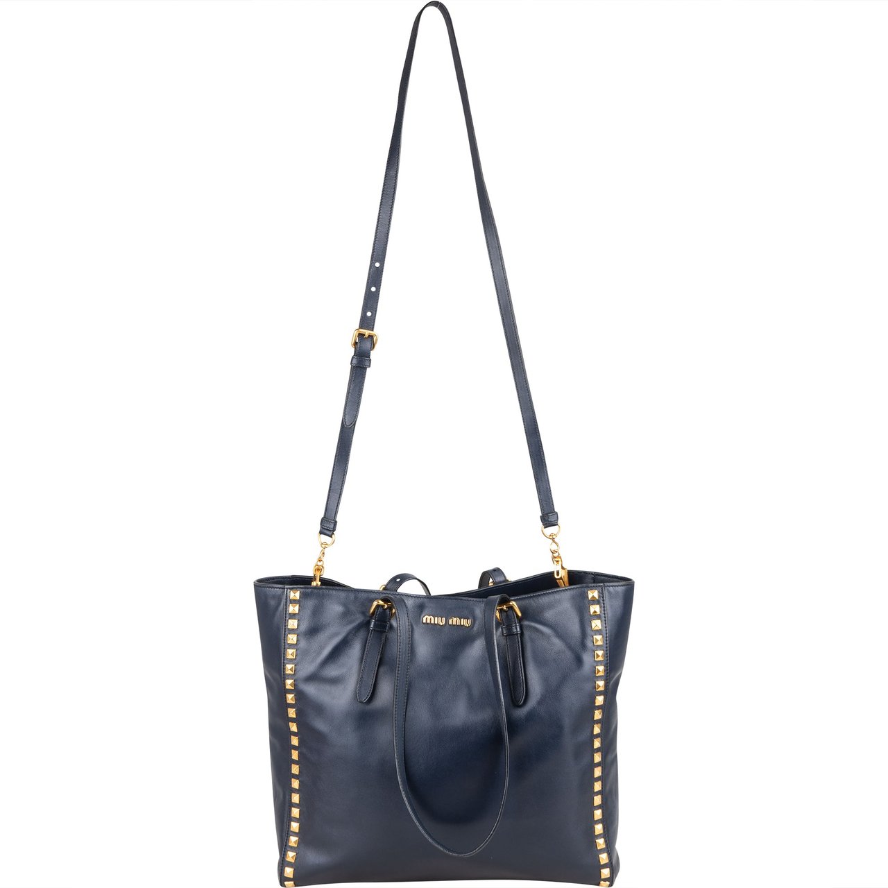 Miu Miu Miu Miu Blue Leather Spikes Shoulder Bag Blauw