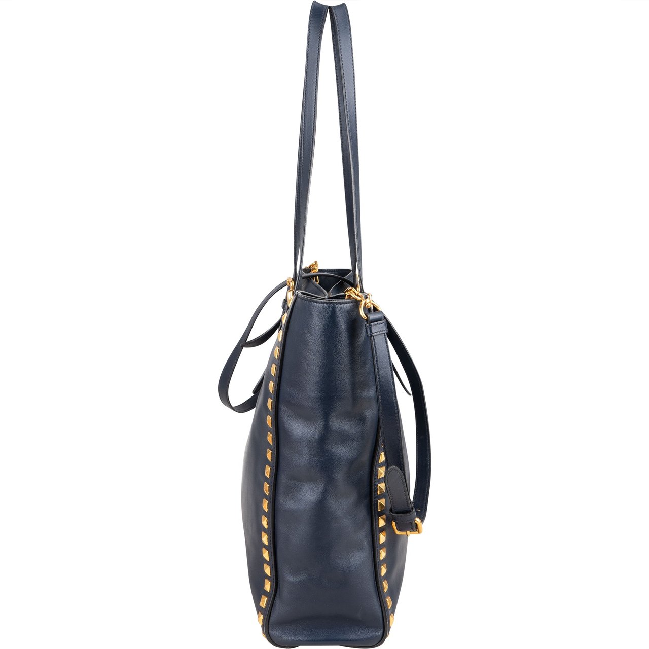 Miu Miu Miu Miu Blue Leather Spikes Shoulder Bag Blauw