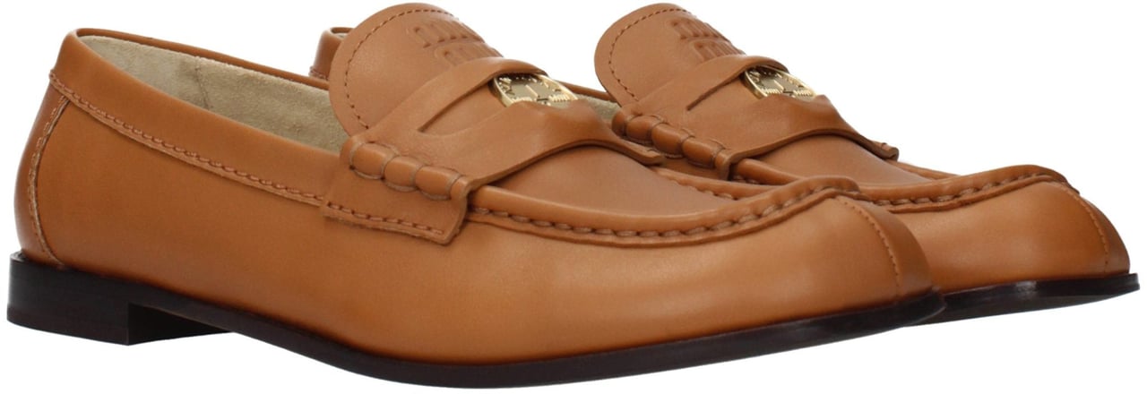 Miu Miu Brown Leather Slip-On Loafers Bruin