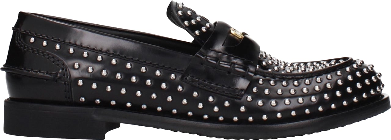 Miu Miu Black Leather Slip-On Loafers Zwart