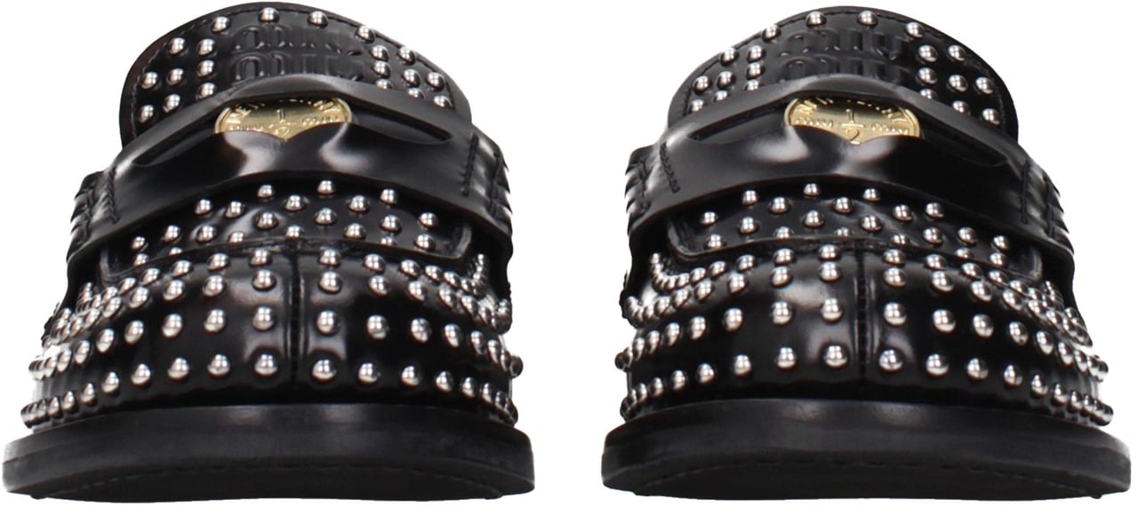 Miu Miu Black Leather Slip-On Loafers Zwart