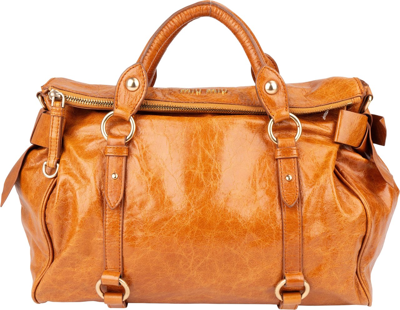 Miu Miu Miu Miu Vitello Lux Bow Satchel City Handbag Bruin