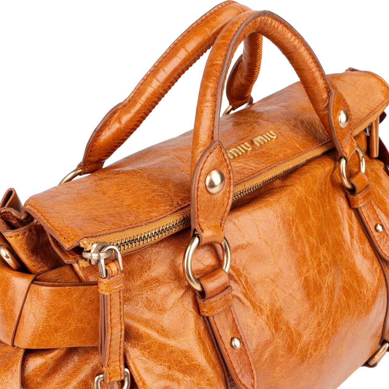 Miu Miu Miu Miu Vitello Lux Bow Satchel City Handbag Bruin