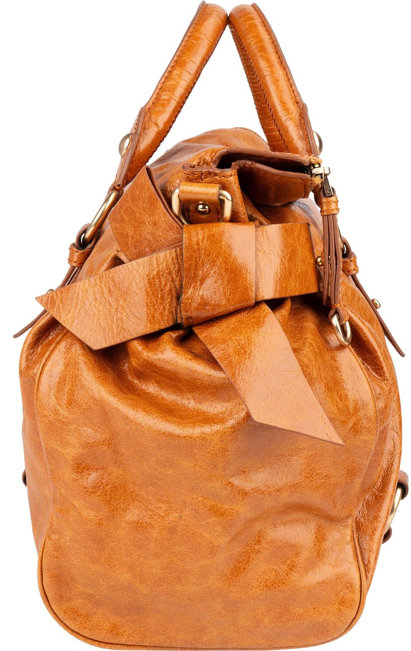 Miu Miu Miu Miu Vitello Lux Bow Satchel City Handbag Bruin