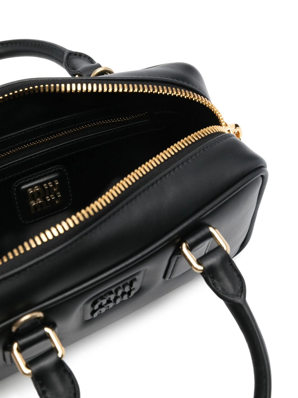 Miu Miu Rectangular Black Leather Handbag with Gold-tone Hardware Zwart