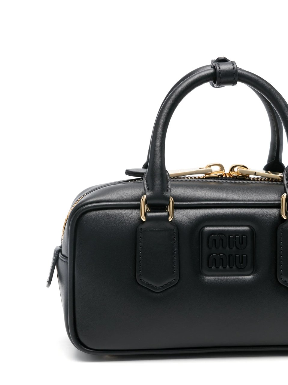 Miu Miu Rectangular Black Leather Handbag with Gold-tone Hardware Zwart