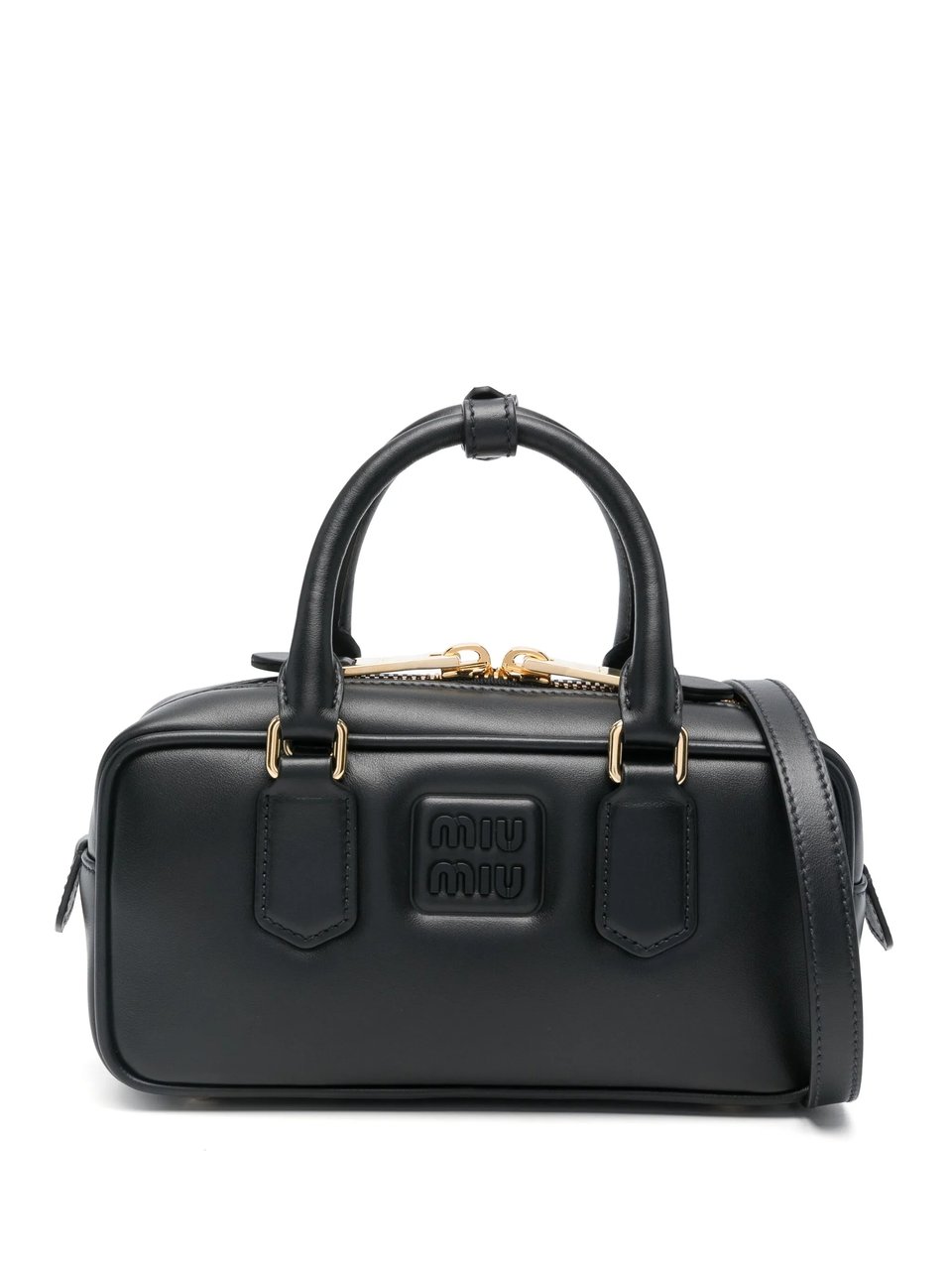 Miu Miu Rectangular Black Leather Handbag with Gold-tone Hardware Zwart