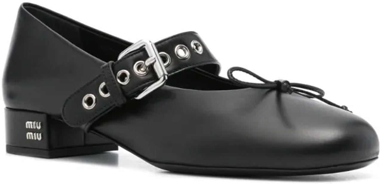 Miu Miu Miu Miu Leather Ballerina Pumps Zwart