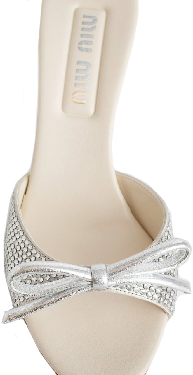 Miu Miu Miu Miu Leather Crystals Mules Zilver