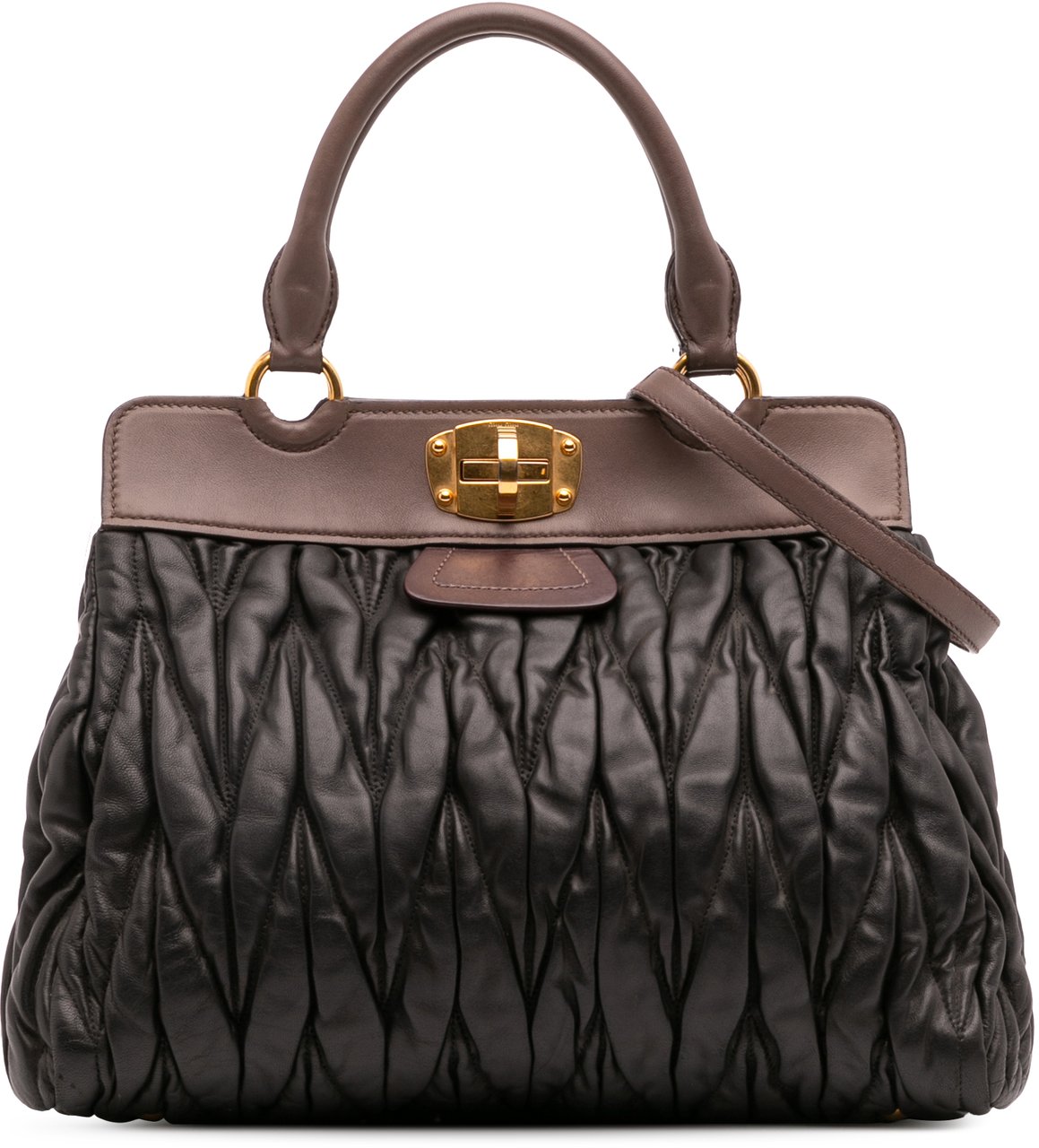 Miu Miu Matelasse Leather Turnlock Tote Zwart