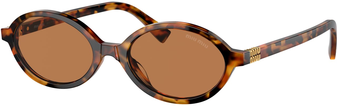 Miu Miu Tortoiseshell Acetate Oval Sunglasses with Gold Accents Bruin