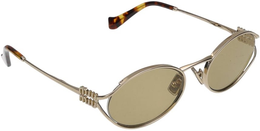 Miu Miu Round Crafted Metal Sunglasses with Tortoiseshell Tips Bruin