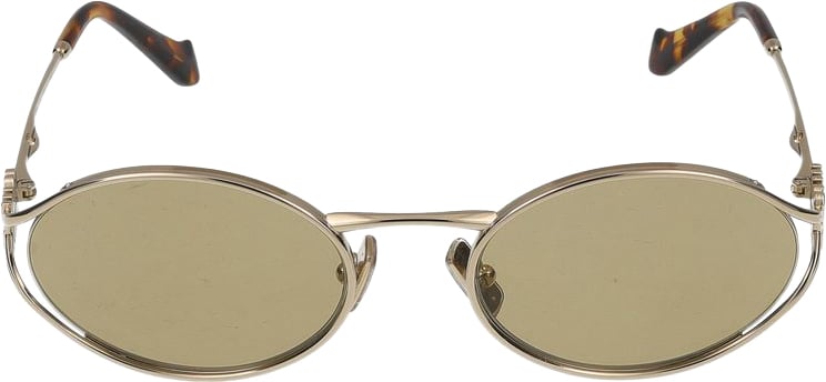 Miu Miu Round Crafted Metal Sunglasses with Tortoiseshell Tips Bruin
