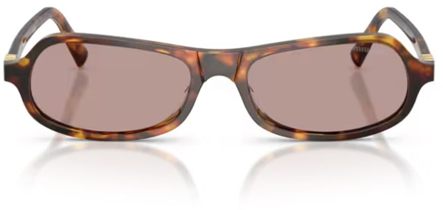 Miu Miu Sculpted Honey Havana Frame Sunglasses with Geometric Lenses Roze