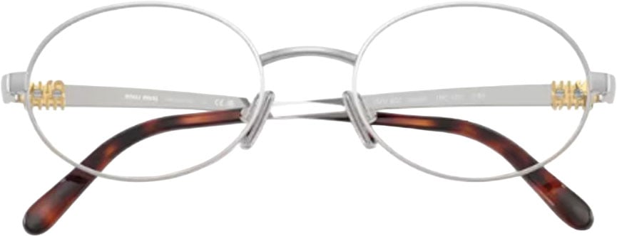 Miu Miu Slim Oval Silver-tone Frame with Acetate Tips Wit