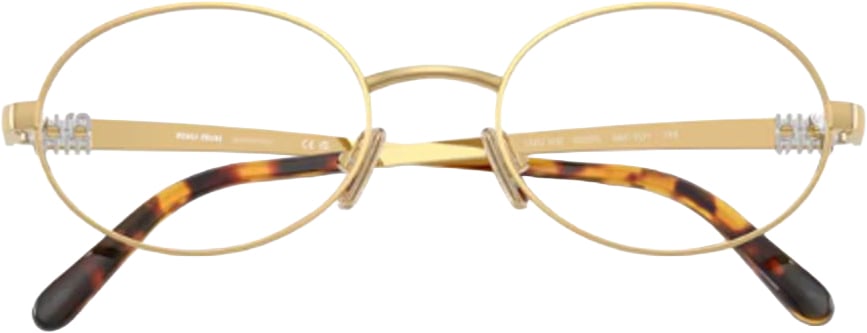 Miu Miu Ovale Gold-Toned Metal Sunglasses with Tortoiseshell Temple Tips Neutraal