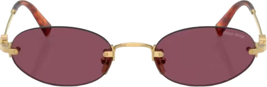 Miu Miu Rimless Gold-Tone Metal Oval Sunglasses with Bordeaux Lenses Maroon