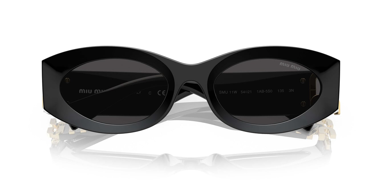 Miu Miu 0mu 11ws Elongated Oval Black Acetate Sunglasses Zwart