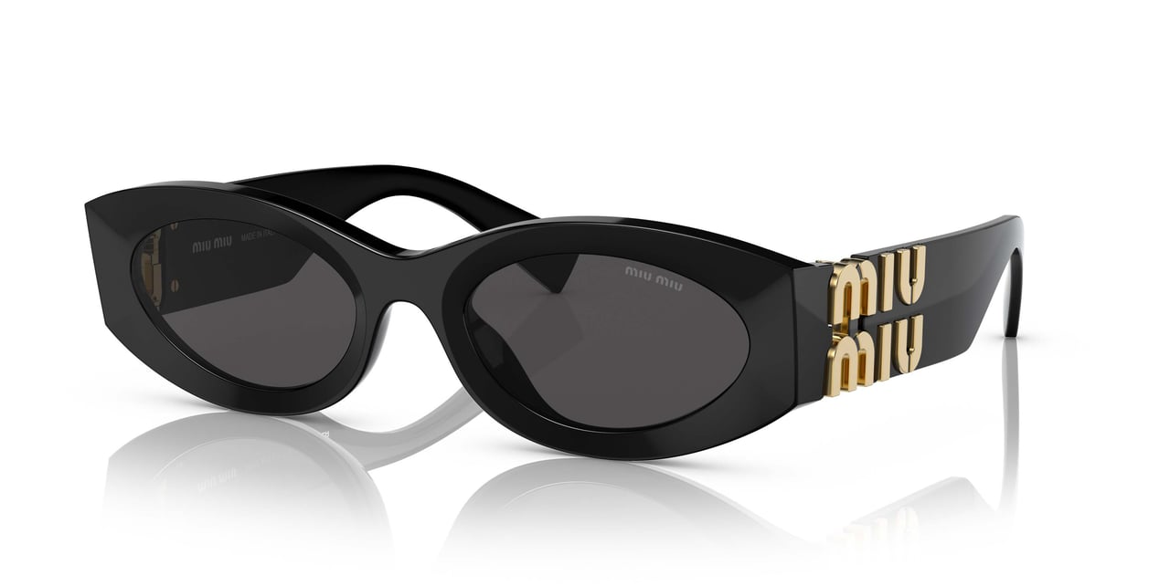 Miu Miu 0mu 11ws Elongated Oval Black Acetate Sunglasses Zwart