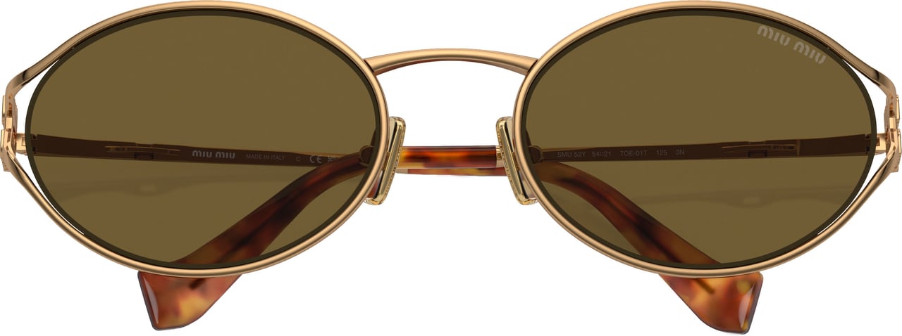 Miu Miu 0Mu 52Ys Gold Metal Frame Sunglasses Bruin