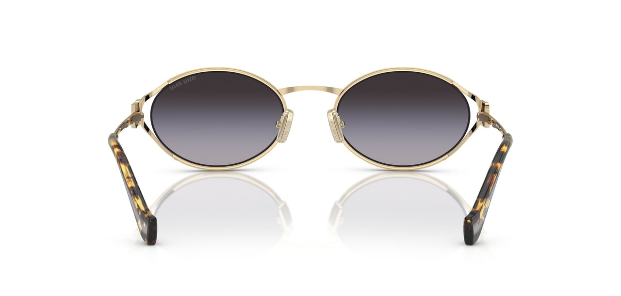 Miu Miu Oval-Shaped Gold Metal Frame Sunglasses With Tortoiseshell Temple Tips Grijs