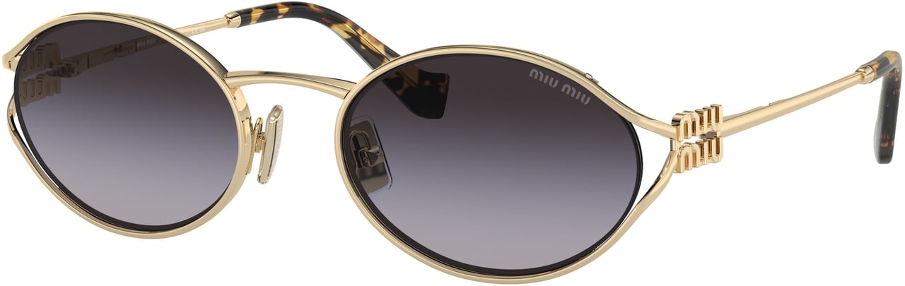 Miu Miu Oval-Shaped Gold Metal Frame Sunglasses With Tortoiseshell Temple Tips Grijs