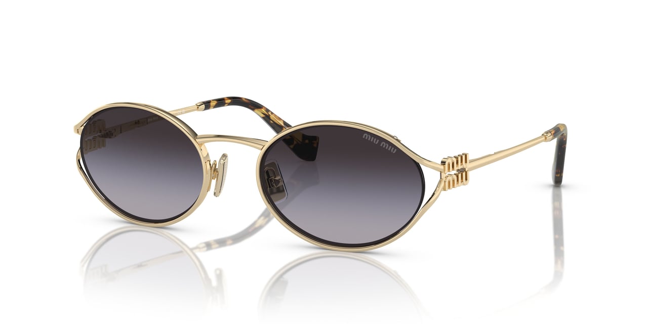 Miu Miu Oval-Shaped Gold Metal Frame Sunglasses With Tortoiseshell Temple Tips Grijs