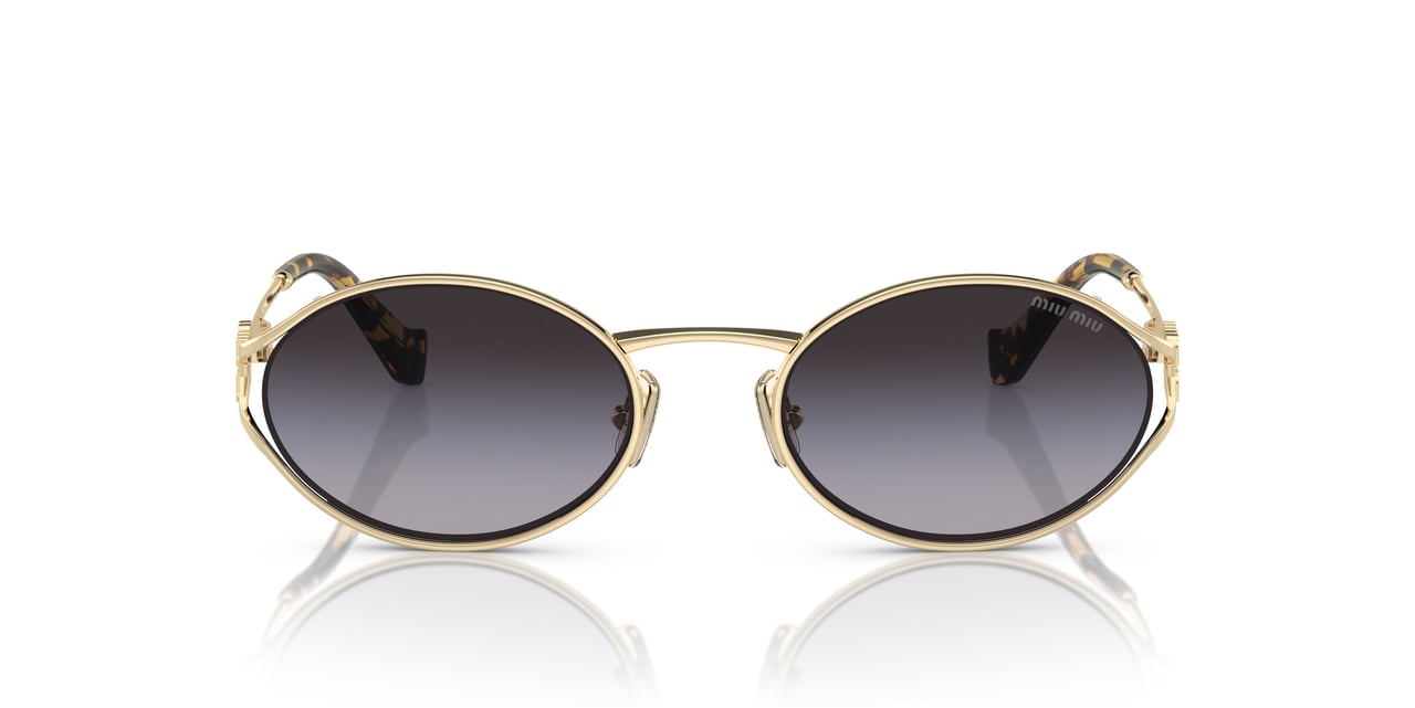 Miu Miu Oval-Shaped Gold Metal Frame Sunglasses With Tortoiseshell Temple Tips Grijs