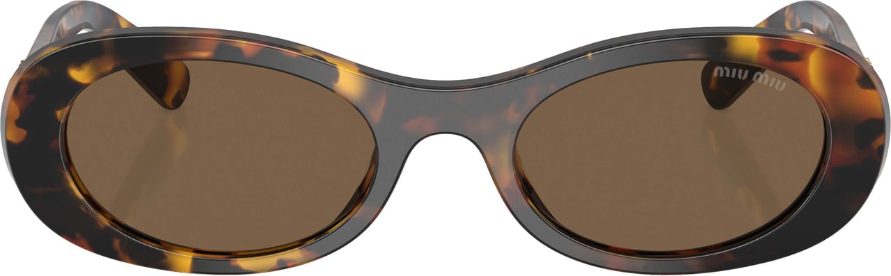 Miu Miu Tortoiseshell Oval Sunglasses with Gold-tone Detail Bruin