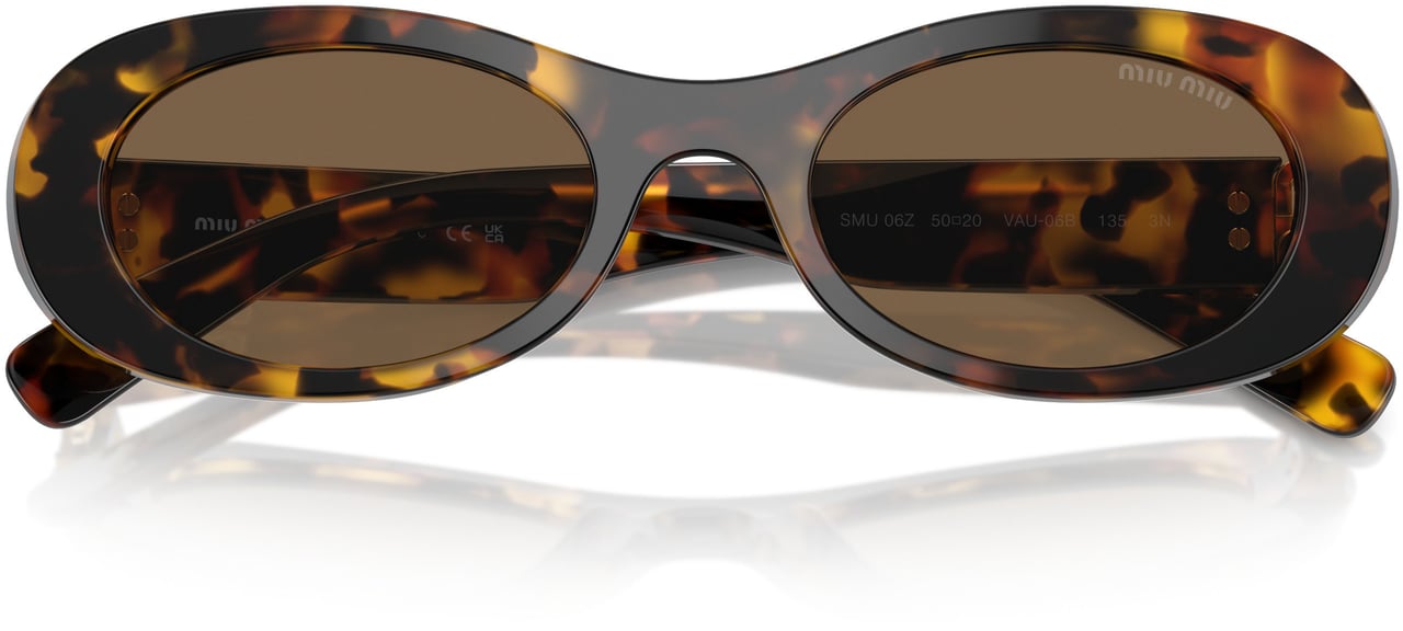 Miu Miu Tortoiseshell Oval Sunglasses with Gold-tone Detail Bruin