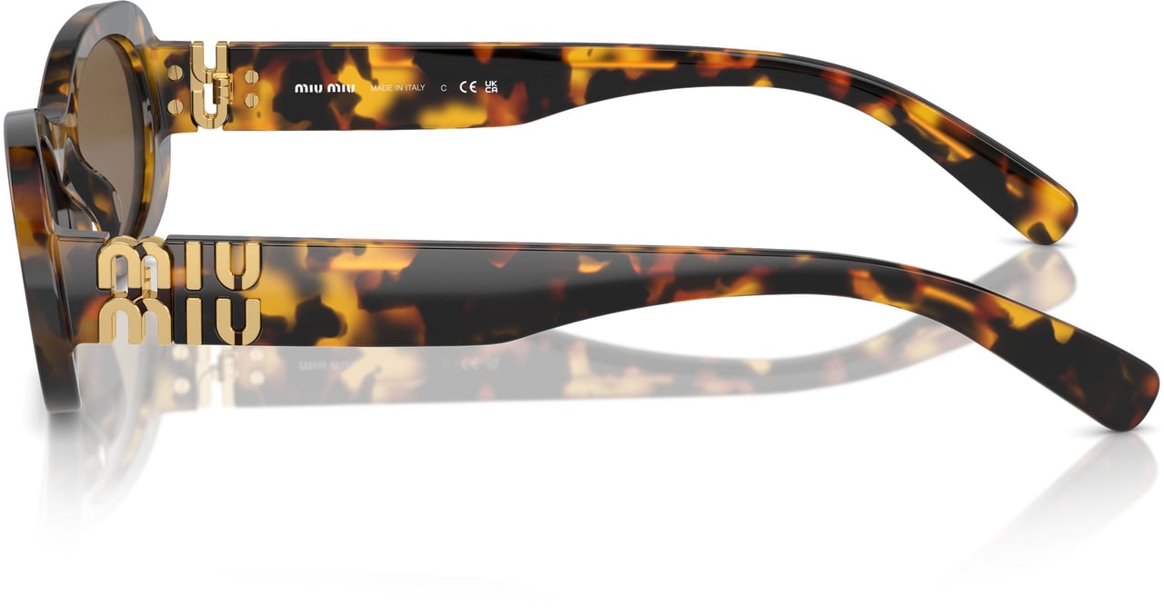 Miu Miu Tortoiseshell Oval Sunglasses with Gold-tone Detail Bruin