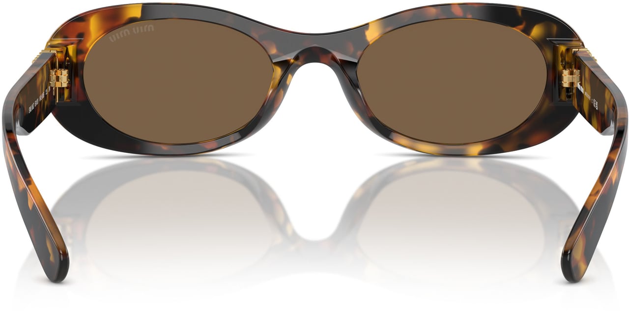 Miu Miu Tortoiseshell Oval Sunglasses with Gold-tone Detail Bruin