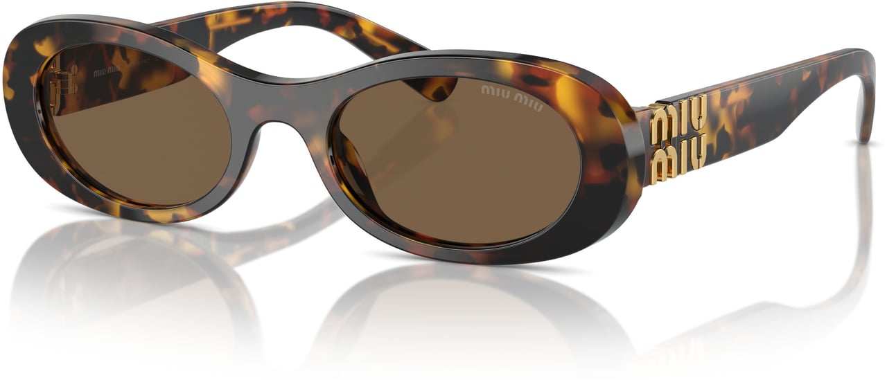 Miu Miu Tortoiseshell Oval Sunglasses with Gold-tone Detail Bruin