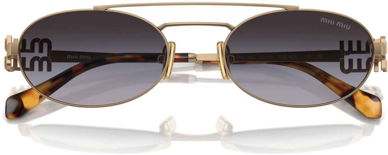 Miu Miu 0mu 54zs Oval-Shaped Gold Metal Frame Sunglasses Grijs