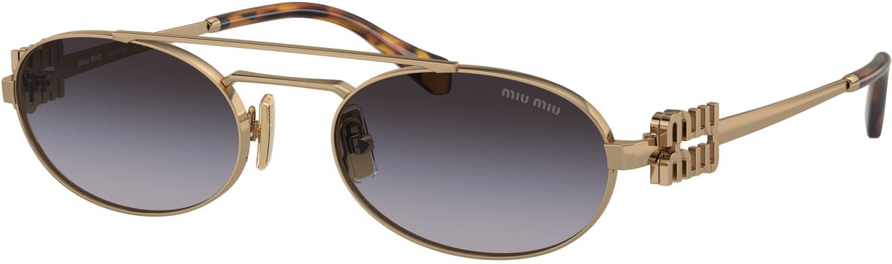 Miu Miu 0mu 54zs Oval-Shaped Gold Metal Frame Sunglasses Grijs