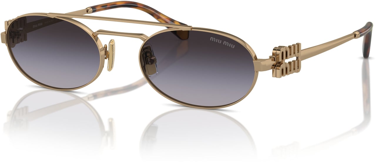 Miu Miu 0mu 54zs Oval-Shaped Gold Metal Frame Sunglasses Grijs