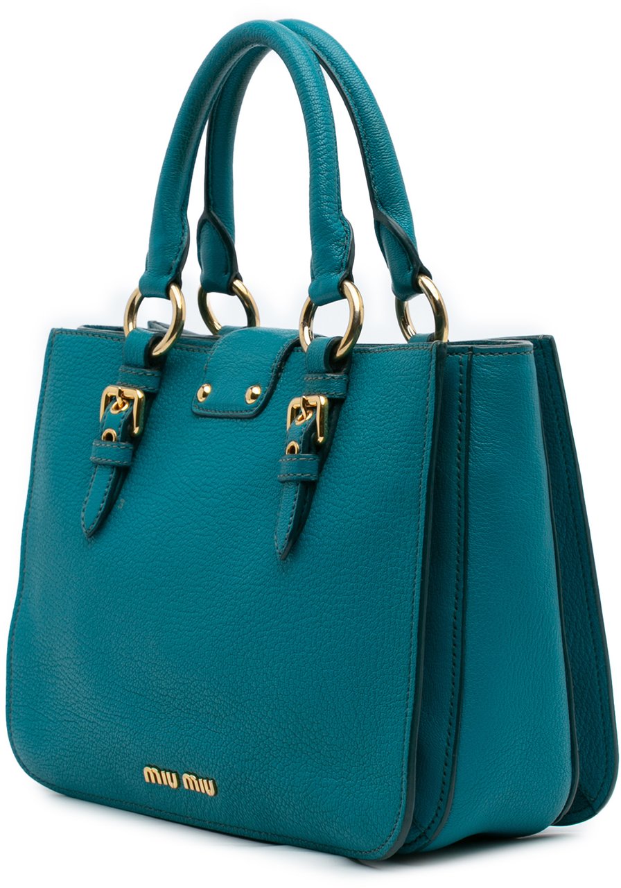 Miu Miu Goatskin Madras Satchel Blauw