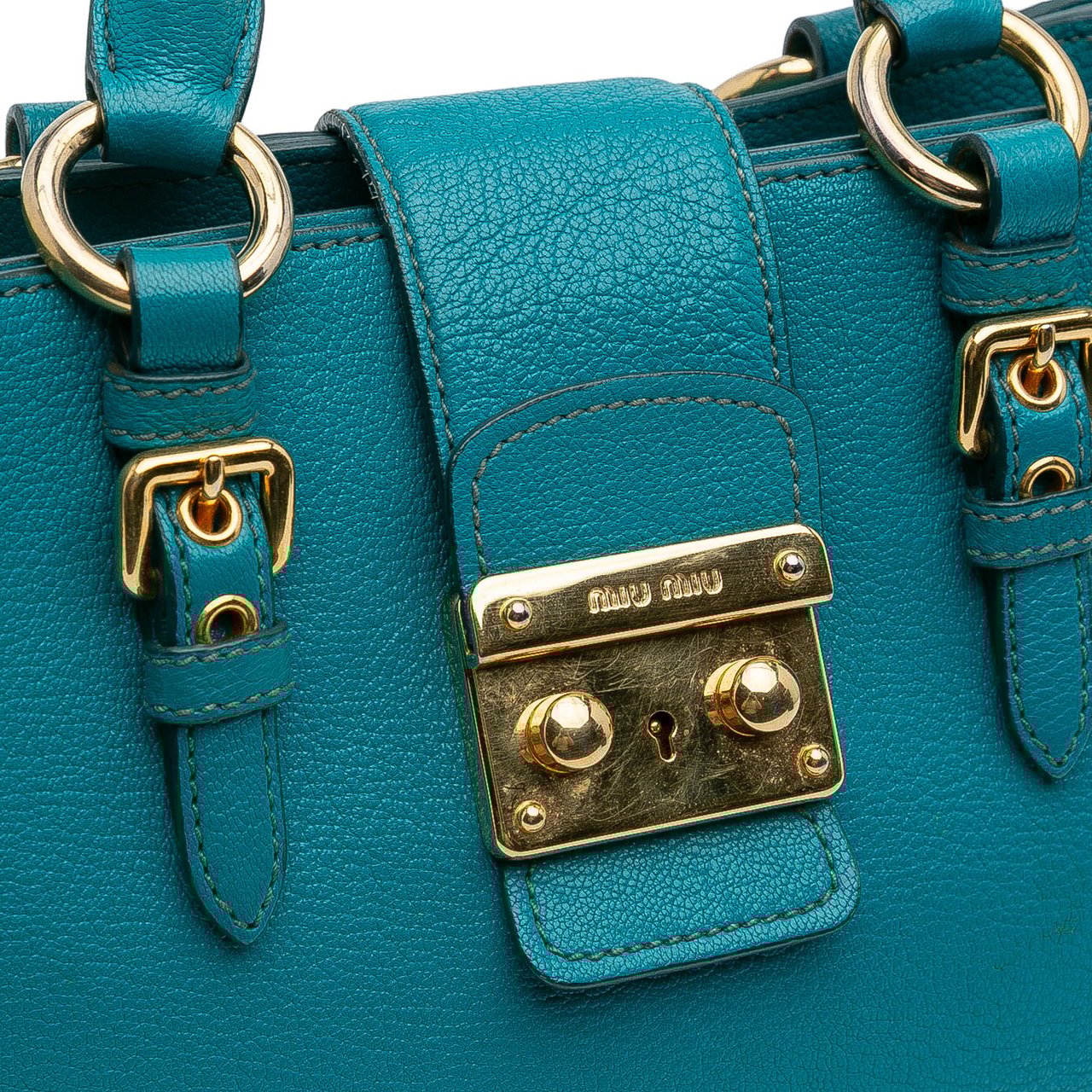 Miu Miu Goatskin Madras Satchel Blauw