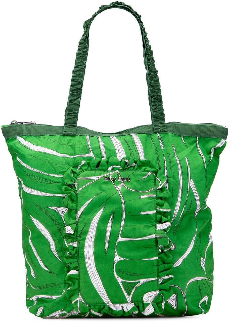 Miu Miu Canvas Printed Ivy Tote Groen
