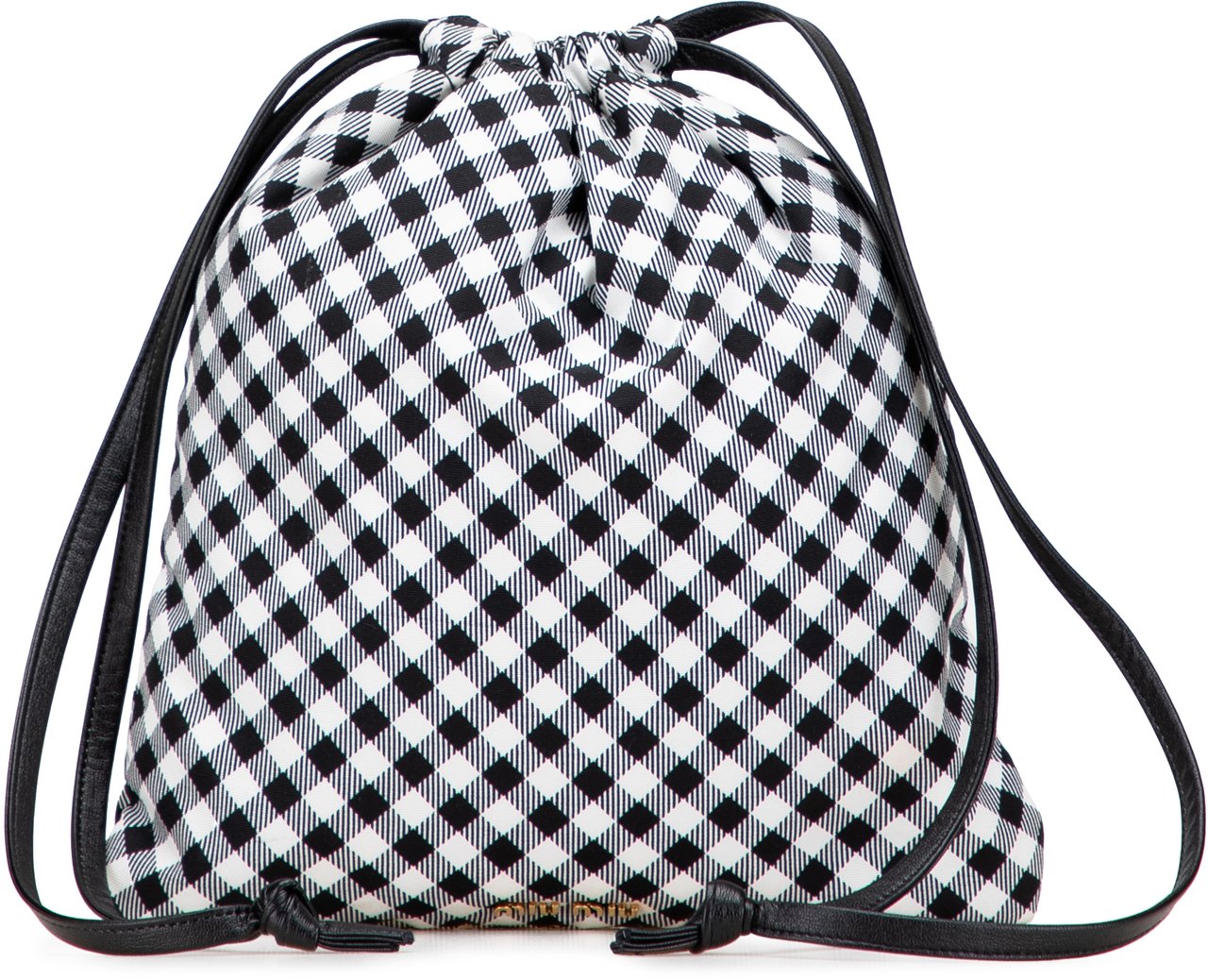 Miu Miu Nylon Gingham Drawstring Pouch Blauw