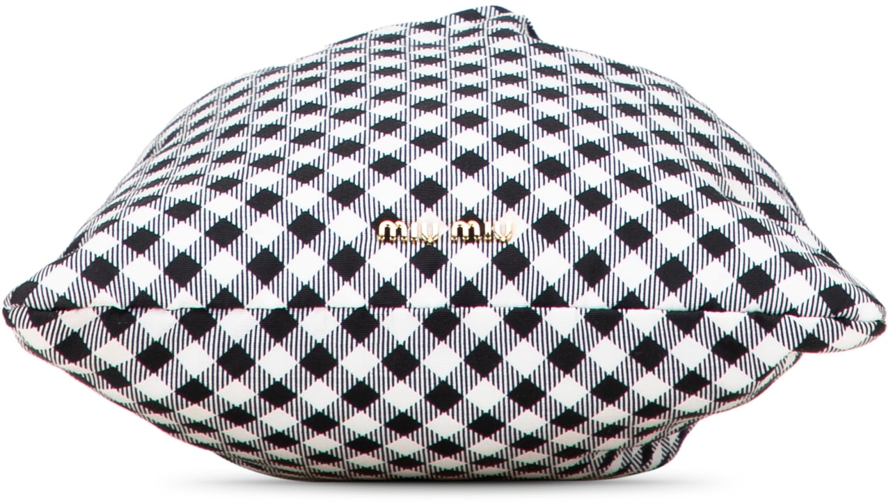Miu Miu Nylon Gingham Drawstring Pouch Blauw
