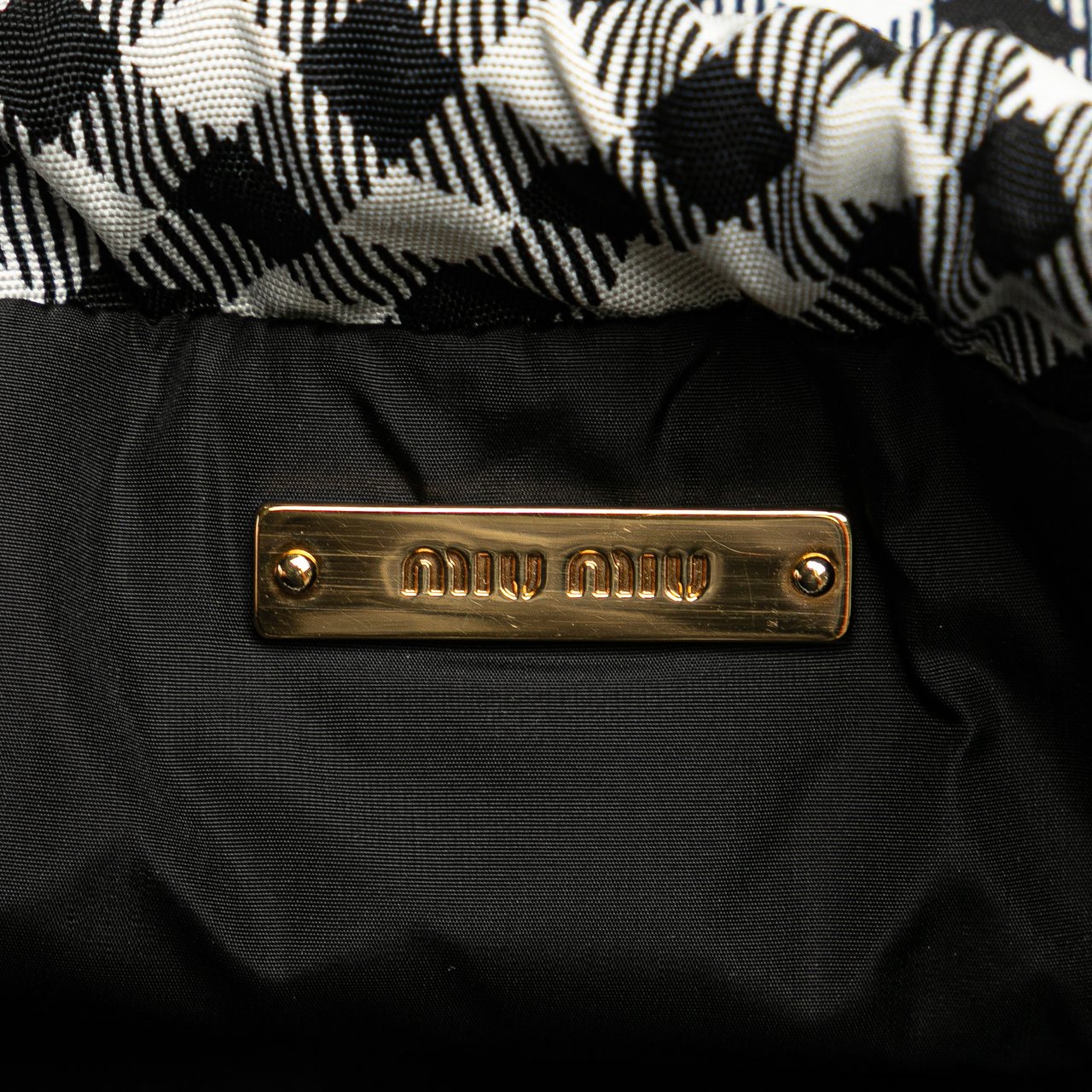 Miu Miu Nylon Gingham Drawstring Pouch Blauw