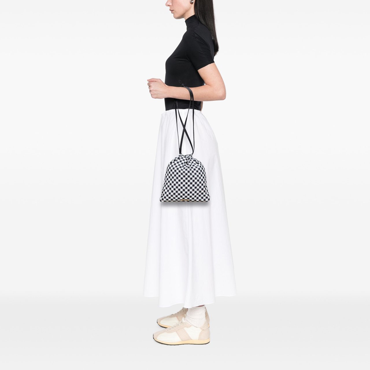 Miu Miu Nylon Gingham Drawstring Pouch Blauw