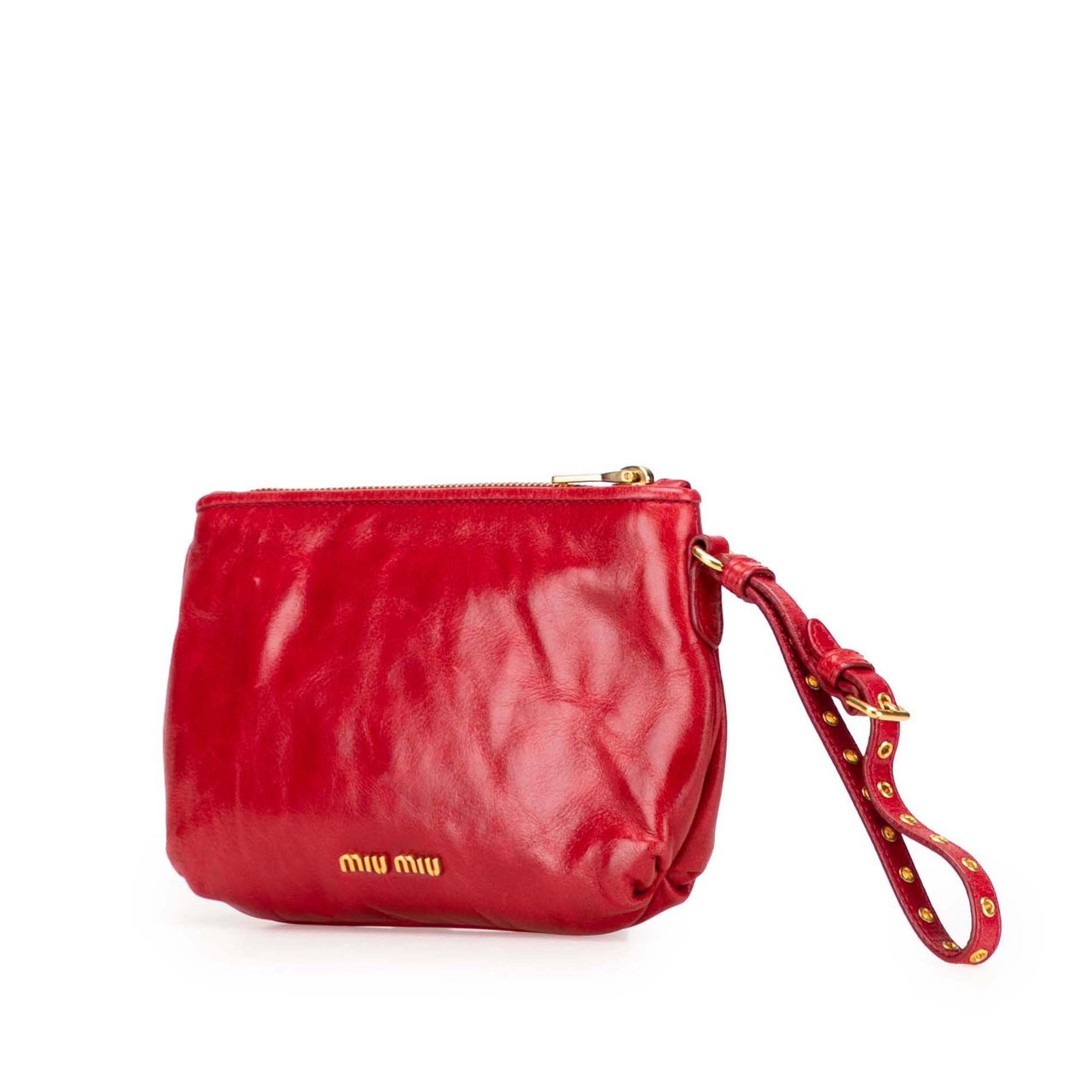 Miu Miu Vitello Shine Bow Wristlet Clutch Rood